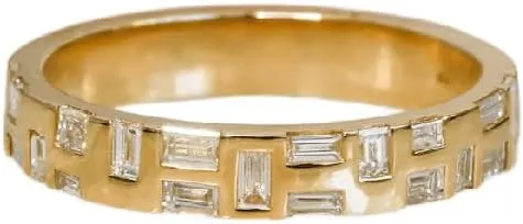0.30 Ct Baguette Cut Diamond Delicate Half Bezel Set Full Eternity Band Rings for women | 14k Gold Paled Stackable Diamond Ring 925 Sterling Silver Handmade Chunky Promise Ring Gift For Her