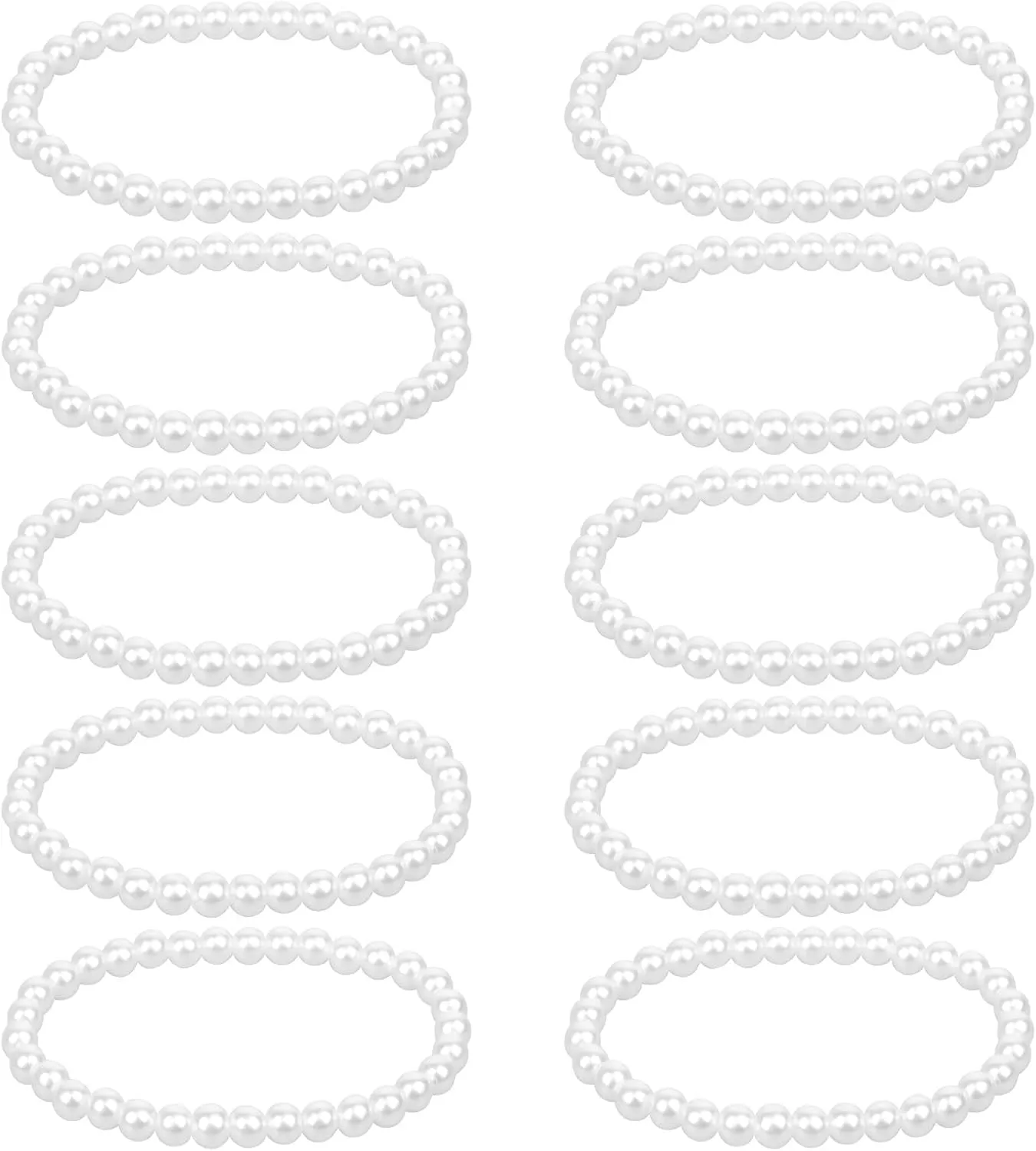 10 Pack White Pearl Bracelets 0.2'' Faux Pearl Bracelet Stretch Fake Pearls Bead Bracelets Bridal Elastic Stackable Pearl Bracelet Set for Women Bridesmaid Wedding Party Gifts