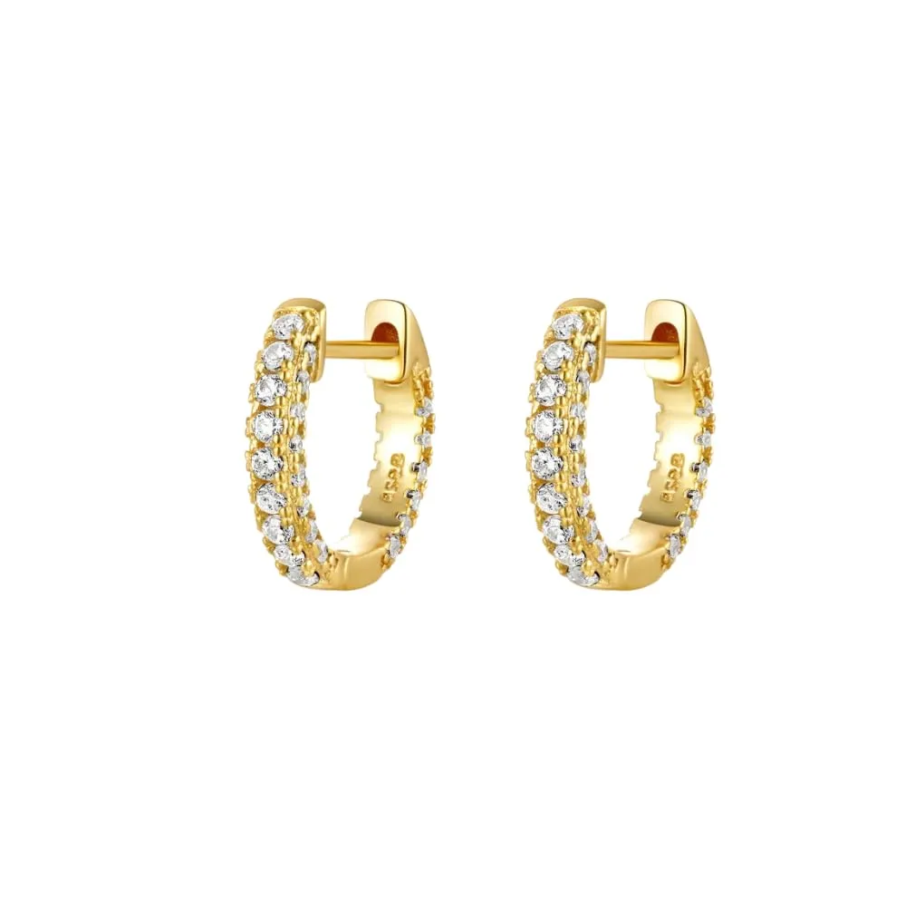 18K Gold-Plated 925 Sterling Silver Geometric Hoop Huggie Earrings for Women (gold)
