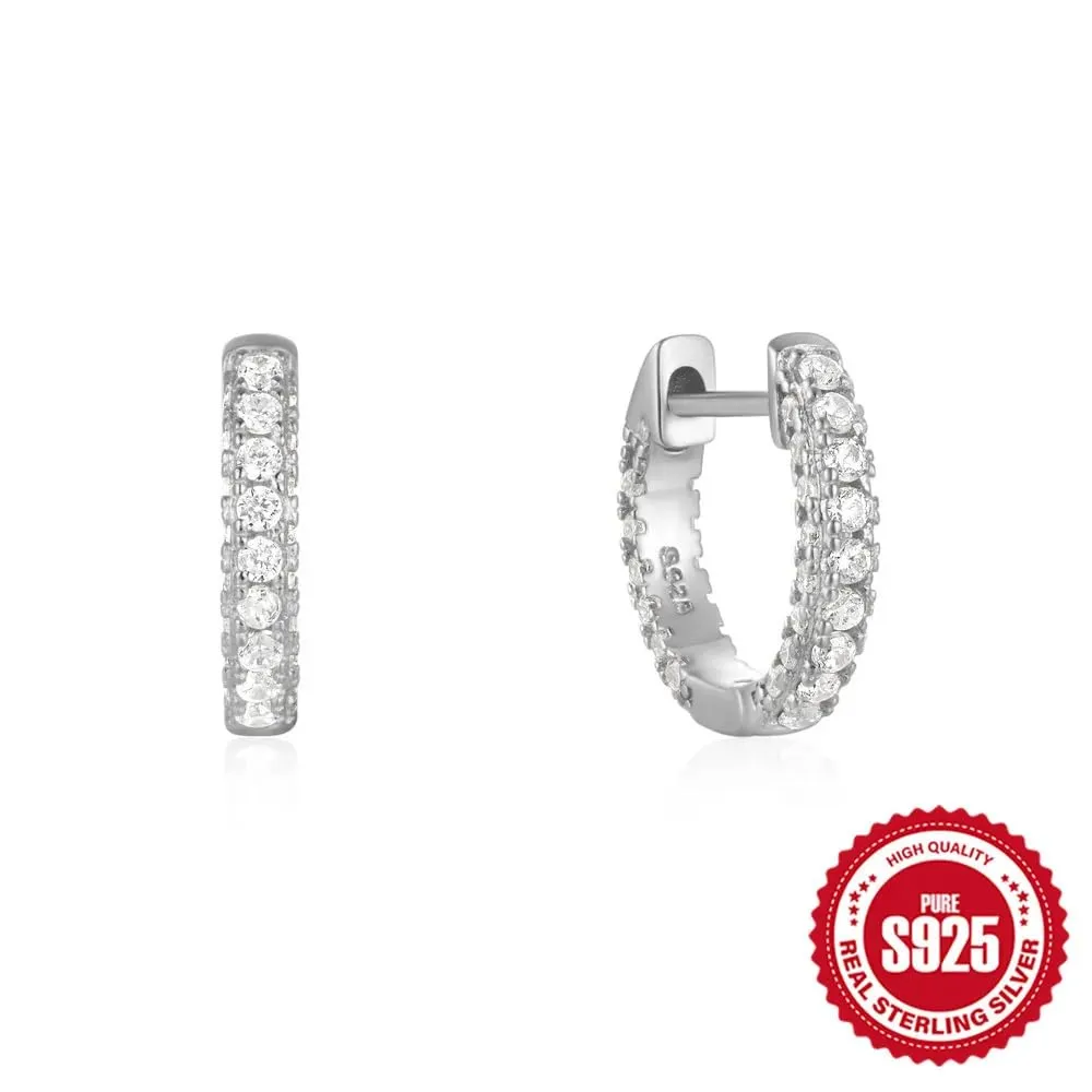 18K Gold-Plated 925 Sterling Silver Geometric Hoop Huggie Earrings for Women (gold)