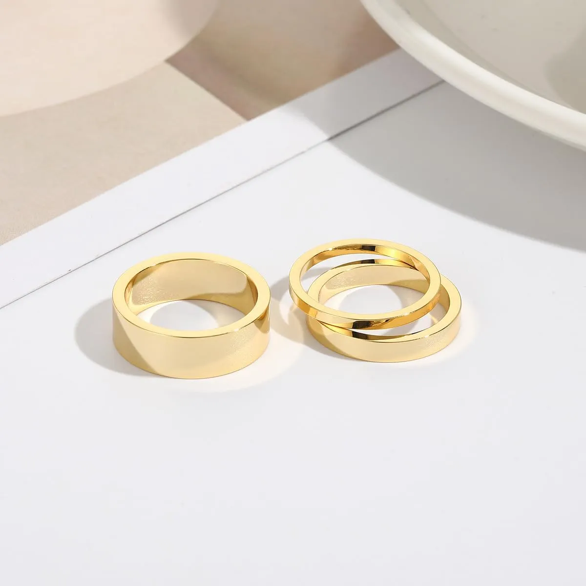 18K Gold Plated Stainless Steel Geometric Stackable Ring Set for Women - Minimalist Design, Sizes 5-9