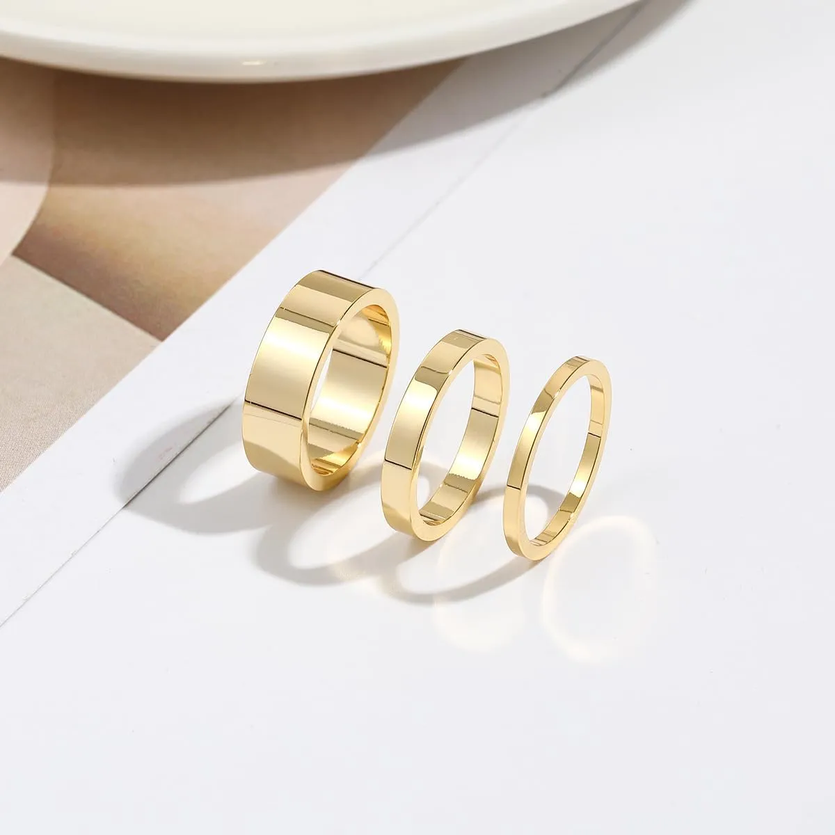 18K Gold Plated Stainless Steel Geometric Stackable Ring Set for Women - Minimalist Design, Sizes 5-9