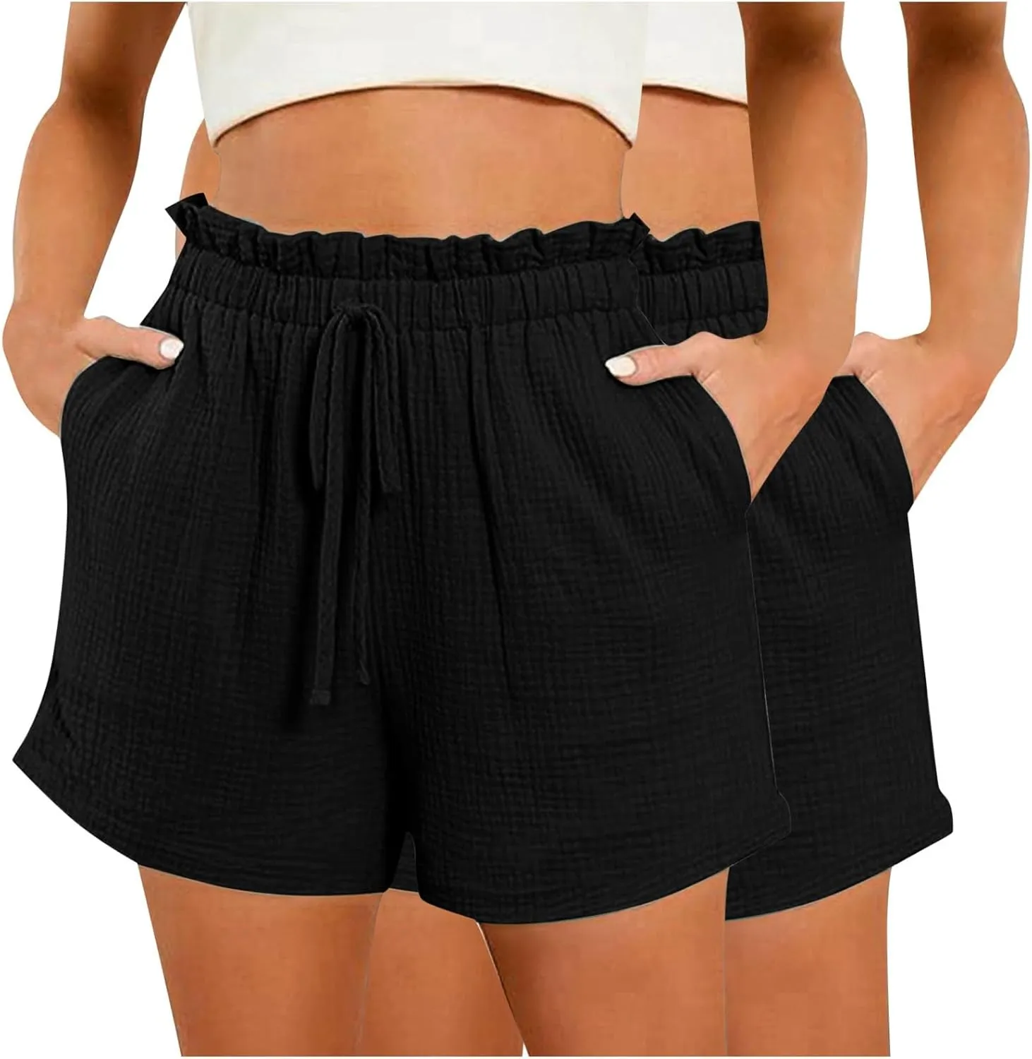 2 Pack Womens Casual Shorts Elastic High Waist 2025 Fashion Beach Cruise Short Pants Cute Comfy Trousers with Pockets