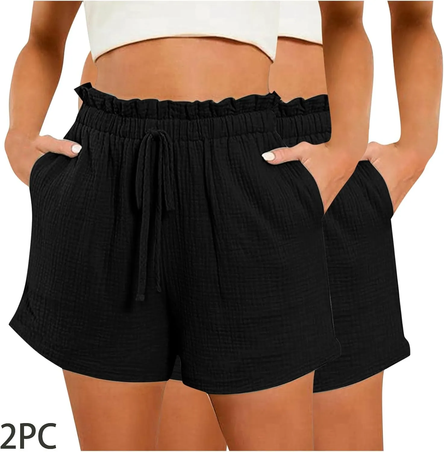 2 Pack Womens Casual Shorts Elastic High Waist 2025 Fashion Beach Cruise Short Pants Cute Comfy Trousers with Pockets