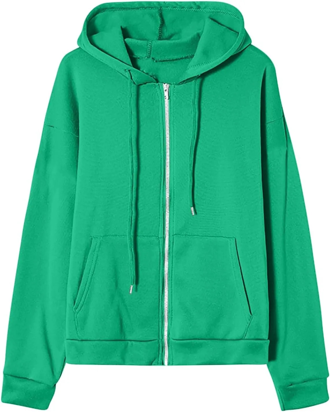 2024 Fall Trendy Hoodie Oversized Solid Long Sleeve Full Zip Up Casual Drawstring Hooded Jacket Loose Open Front Coat