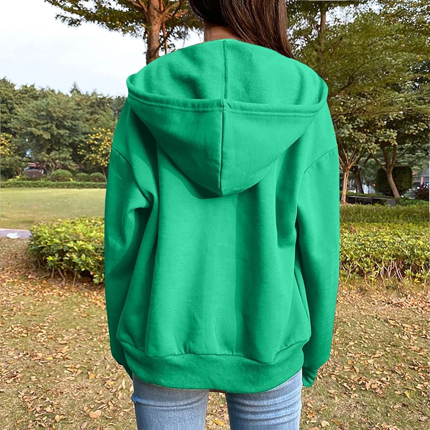 2024 Fall Trendy Hoodie Oversized Solid Long Sleeve Full Zip Up Casual Drawstring Hooded Jacket Loose Open Front Coat