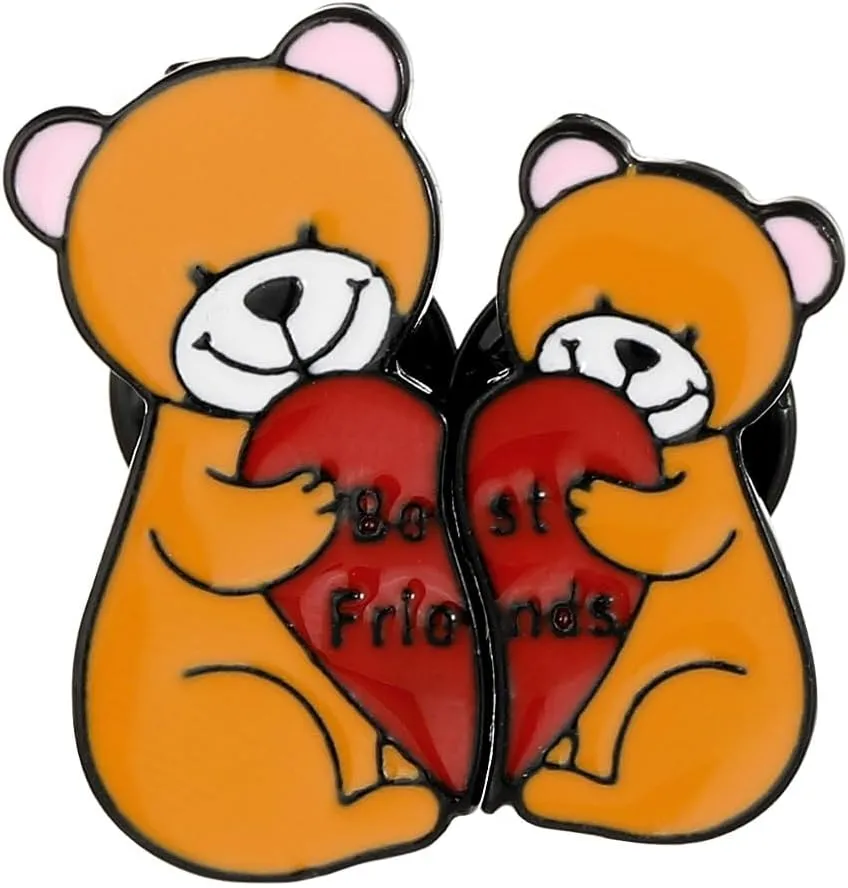 2pcs Bear Enamel Pins for Backpacks Cute Pins for Women Bag Charm Button Pins BEST FRIEND