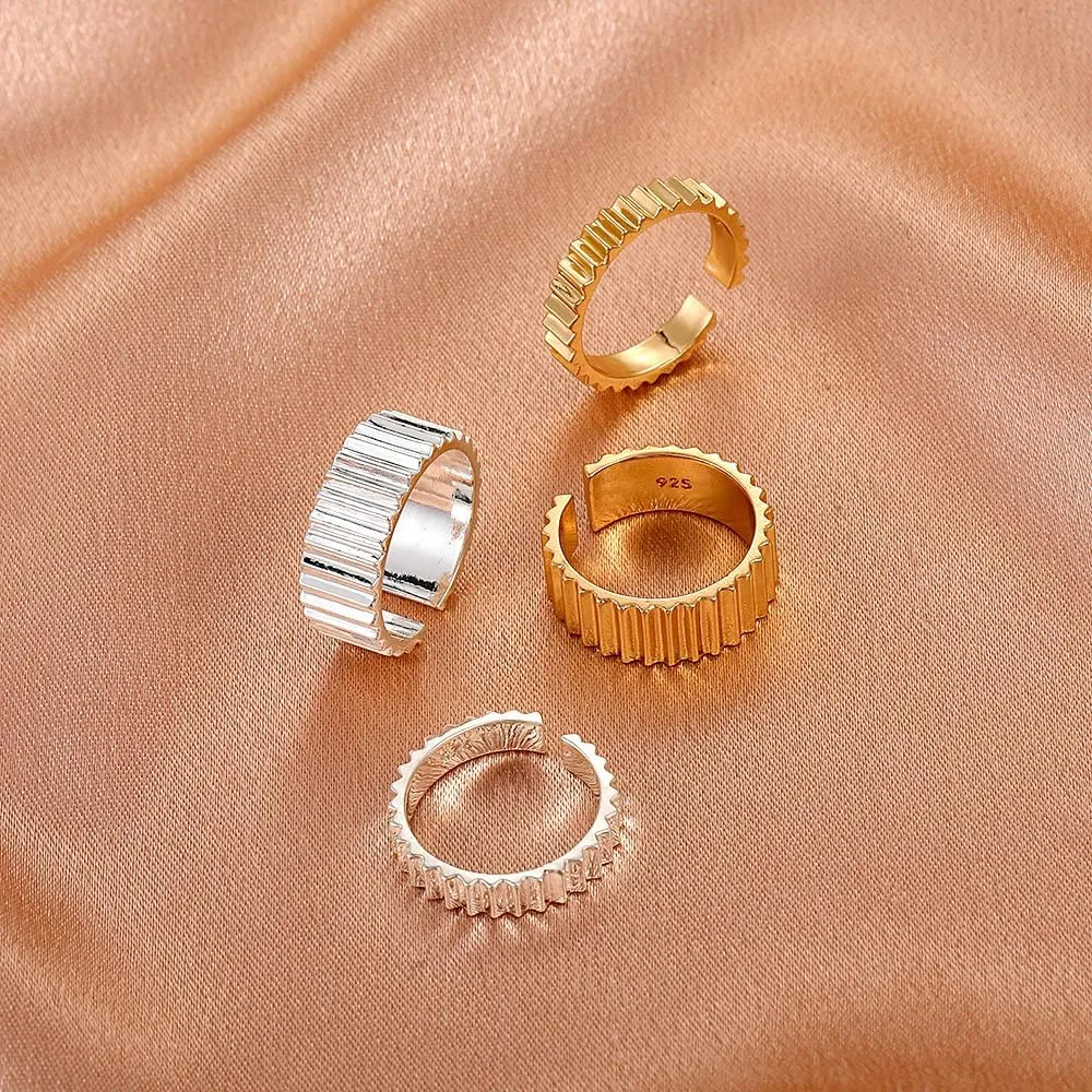 2PCS Minimalist Wide and Narrow Gear Rings, Geometric Adjustable Index Finger Rings for Men and Women, Unique Couple Matching Rings SetGold