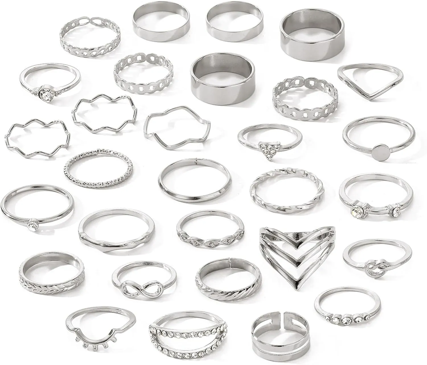 30Pcs Gold Stack Layered Knuckle Rings Set for Women,Simple Geometric Chunky Thumb Rings,Crystal Wave Infinity Midi Rings Pack Birthday Holiday Gifts