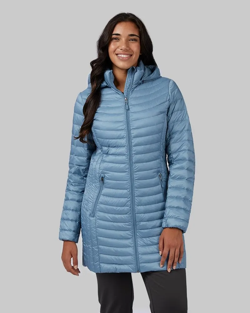 32 Degrees Women's 3/4 Ultra-Light Down Jacket| Slim Fit | Detachable Hood | Water Repellant