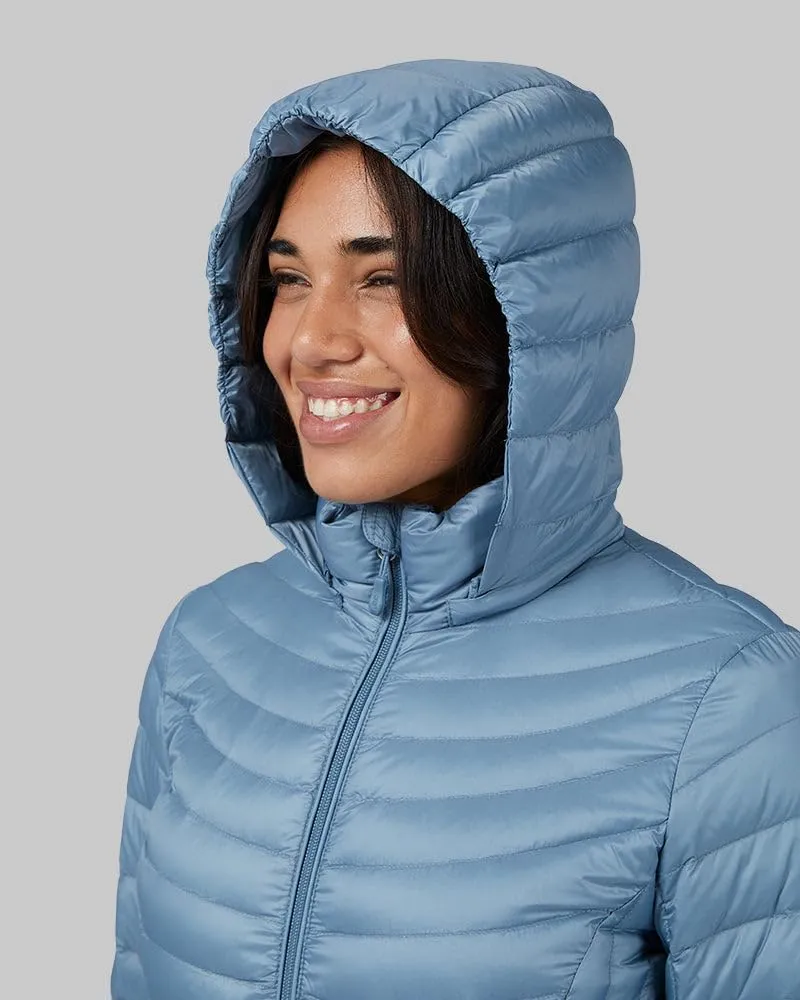 32 Degrees Women's 3/4 Ultra-Light Down Jacket| Slim Fit | Detachable Hood | Water Repellant