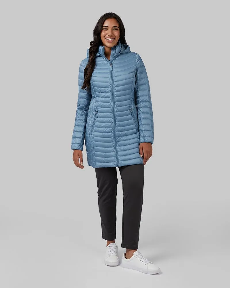 32 Degrees Women's 3/4 Ultra-Light Down Jacket| Slim Fit | Detachable Hood | Water Repellant
