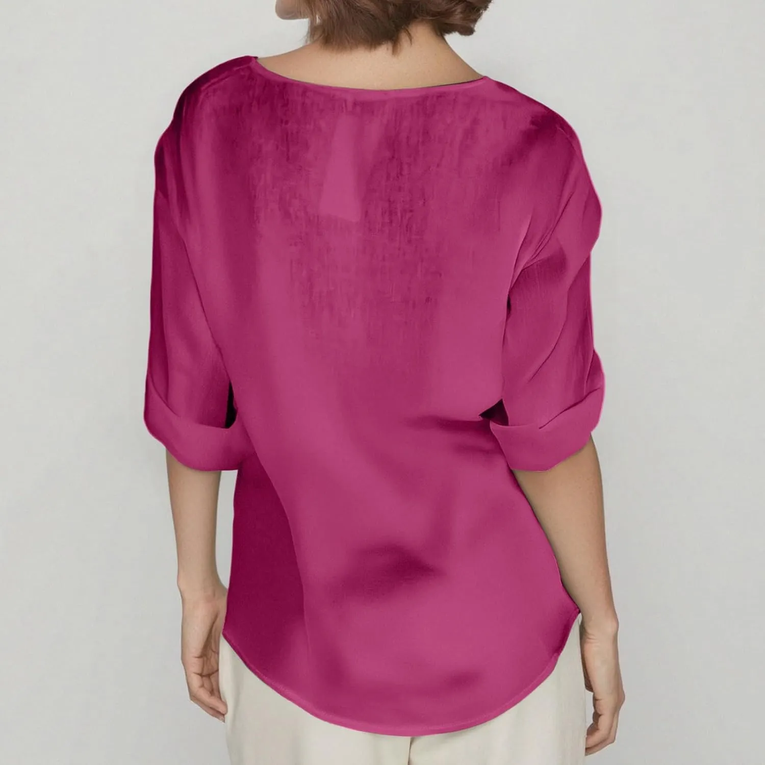3/4 Length Sleeve Womens Tops Summer Button Down V Neck Cotton Linen Shirts Trendy Going Out Casual Tunics Blouses