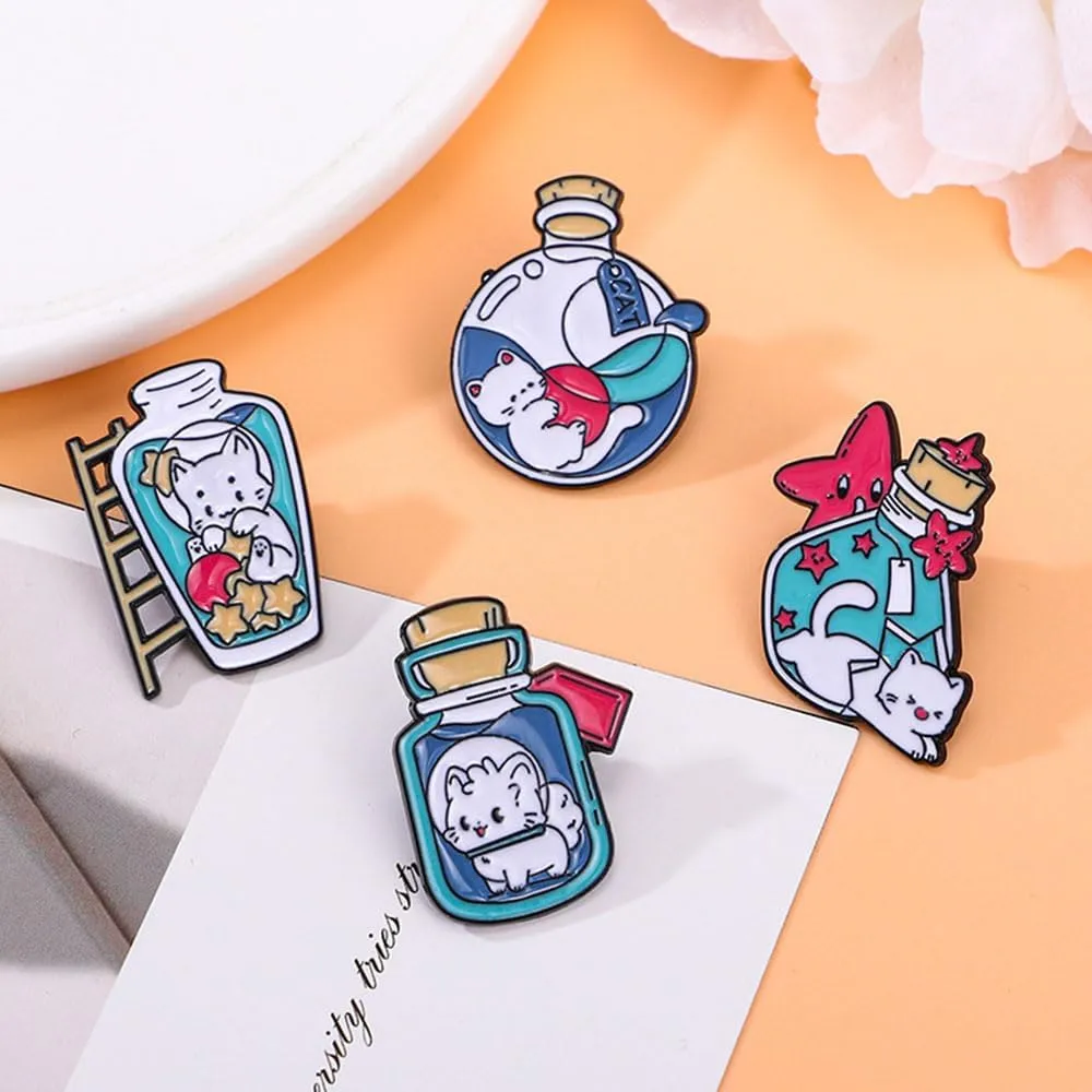 4 Pcs Cute Cat Enamel Pin Set Cute Kawaii Cat Brooches for Backpack Hat Jackets Bag Clothes Accessories Men Women Gifts
