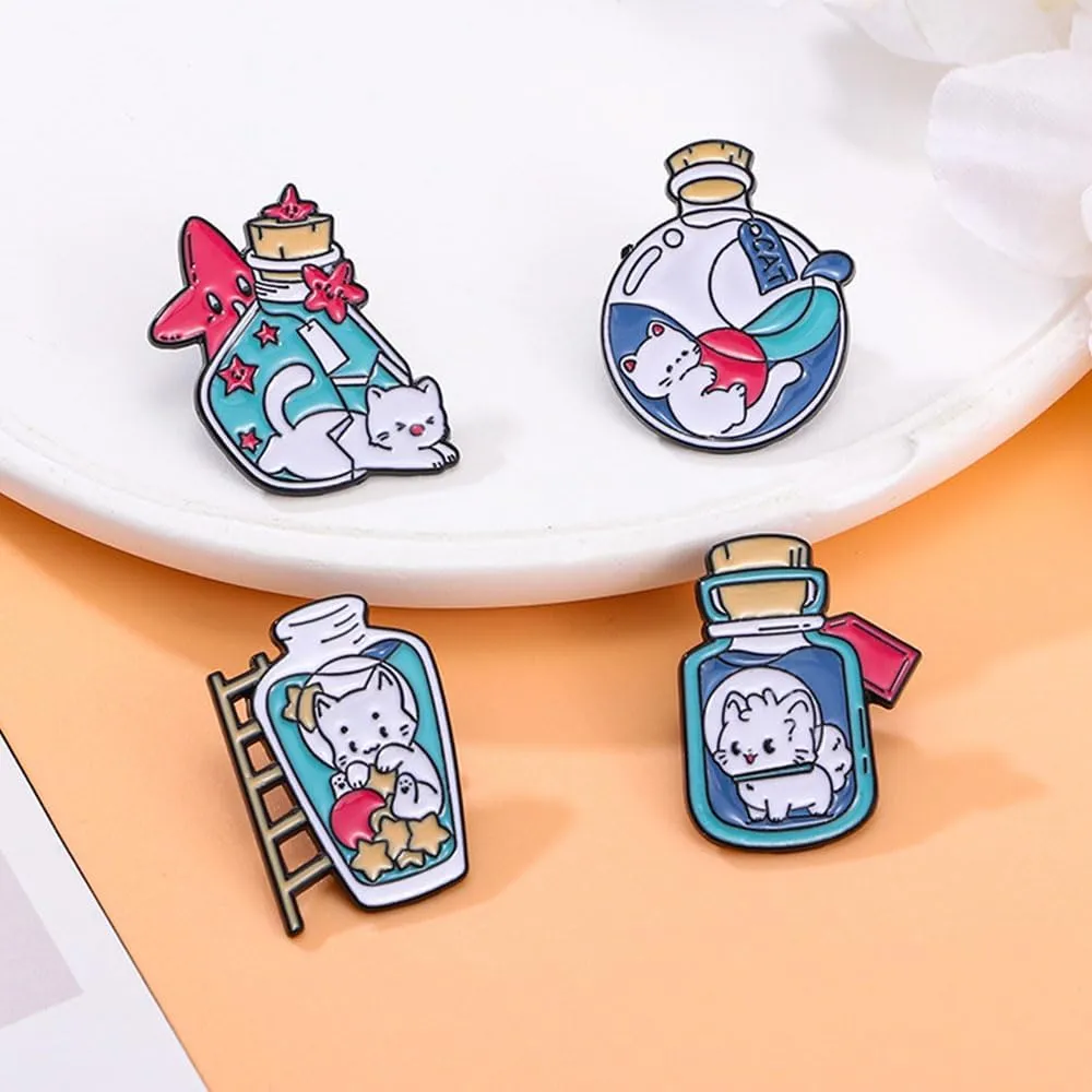 4 Pcs Cute Cat Enamel Pin Set Cute Kawaii Cat Brooches for Backpack Hat Jackets Bag Clothes Accessories Men Women Gifts