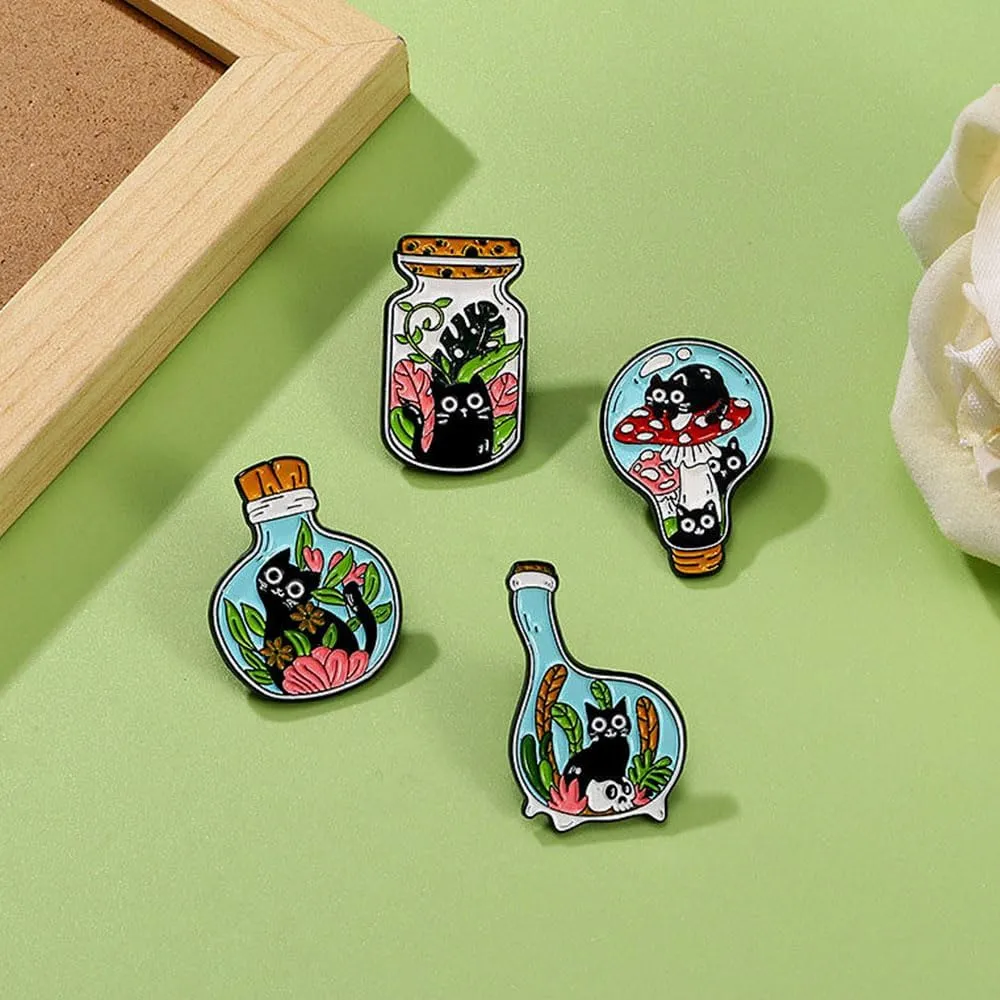 4 Pcs Cute Cat Enamel Pin Set Cute Kawaii Cat Brooches for Backpack Hat Jackets Bag Clothes Accessories Men Women Gifts