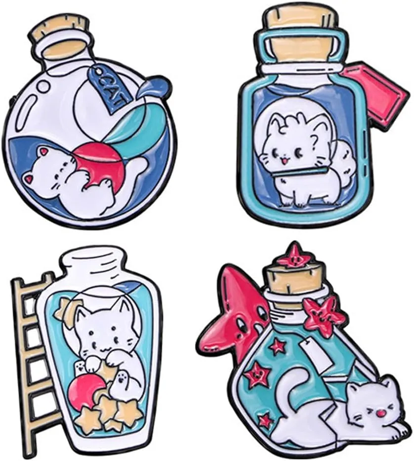4 Pcs Cute Cat Enamel Pin Set Cute Kawaii Cat Brooches for Backpack Hat Jackets Bag Clothes Accessories Men Women Gifts