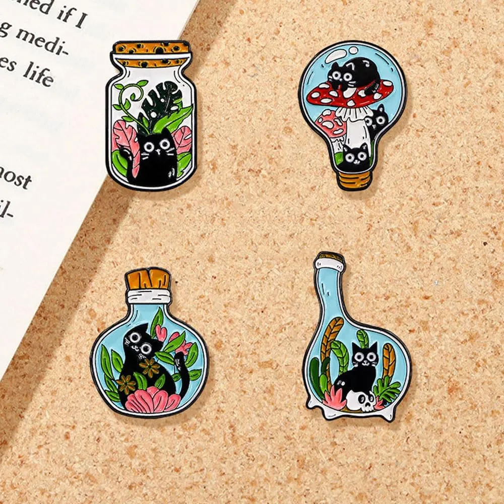 4 Pcs Cute Cat Enamel Pin Set Cute Kawaii Cat Brooches for Backpack Hat Jackets Bag Clothes Accessories Men Women Gifts