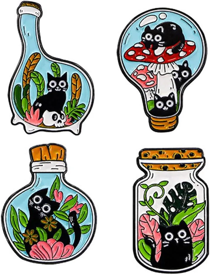4 Pcs Cute Cat Enamel Pin Set Cute Kawaii Cat Brooches for Backpack Hat Jackets Bag Clothes Accessories Men Women Gifts