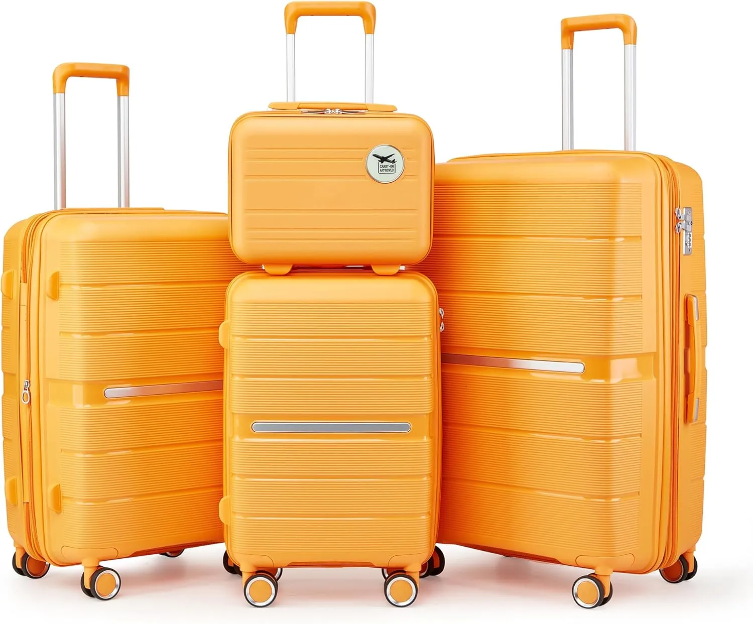 4 Piece Lightweight & Durable Expandable Luggage Sets (14/20/24/28 inch) - Hardside PP Suitcase with Spinner Wheels - TSA Lock - Orange