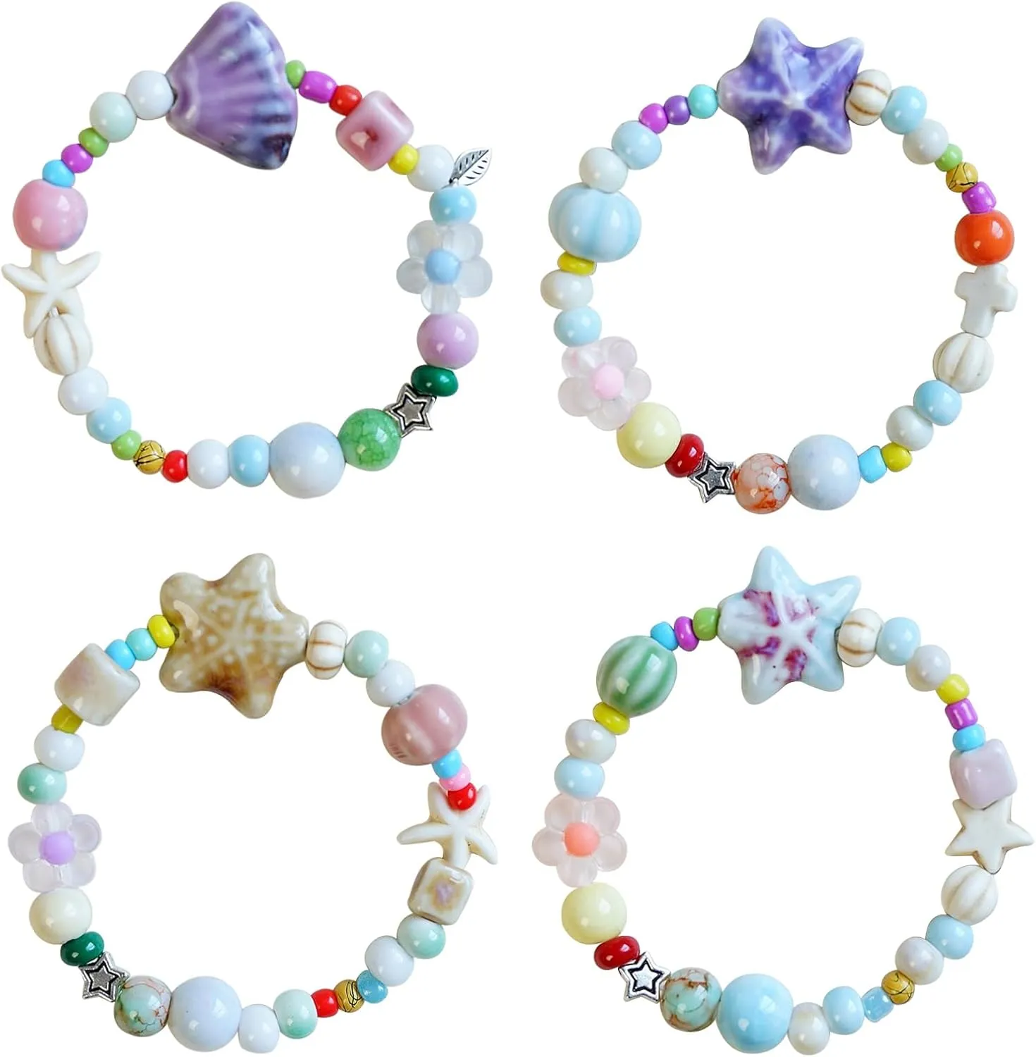 4PCS Bracelet Ceramic jewelry women's lucky bracelet men's and women's universal elastic hand-woven bracelet