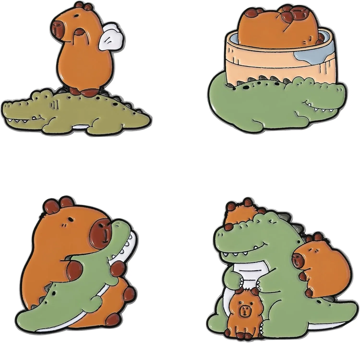 4pcs Enamel Pins for Backpacks Cute Pins for Women Bag Charm Button Pins Cute Capybara and Alligator