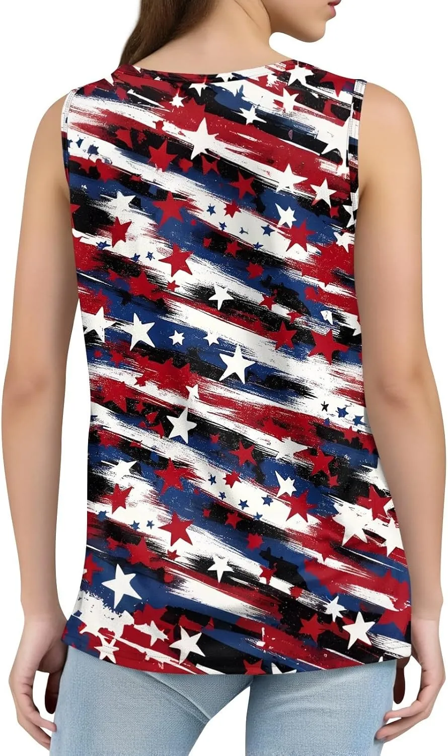 4Th of July Tank Tops for Women Ruffled Square Neck Loose Fit American Flag Tank Top Sleeveless Festival Outfits