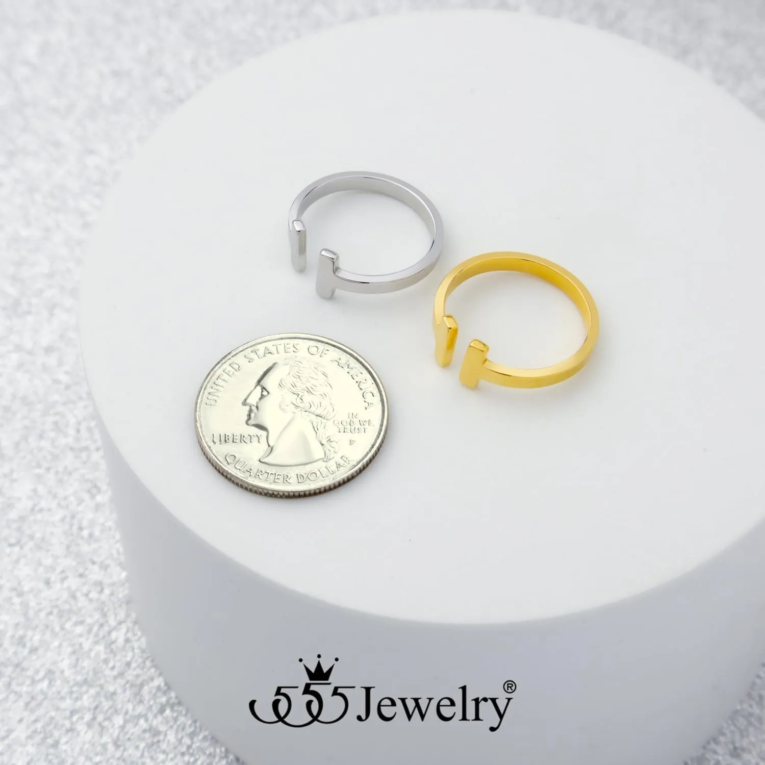 555Jewelry Stainless Steel Rings for Women Double Bar Ring Statement Pinky Promise Ring Jewelry Silver and Gold Rings Wedding Engagement Open Band Ring | US Ring Size 6-8