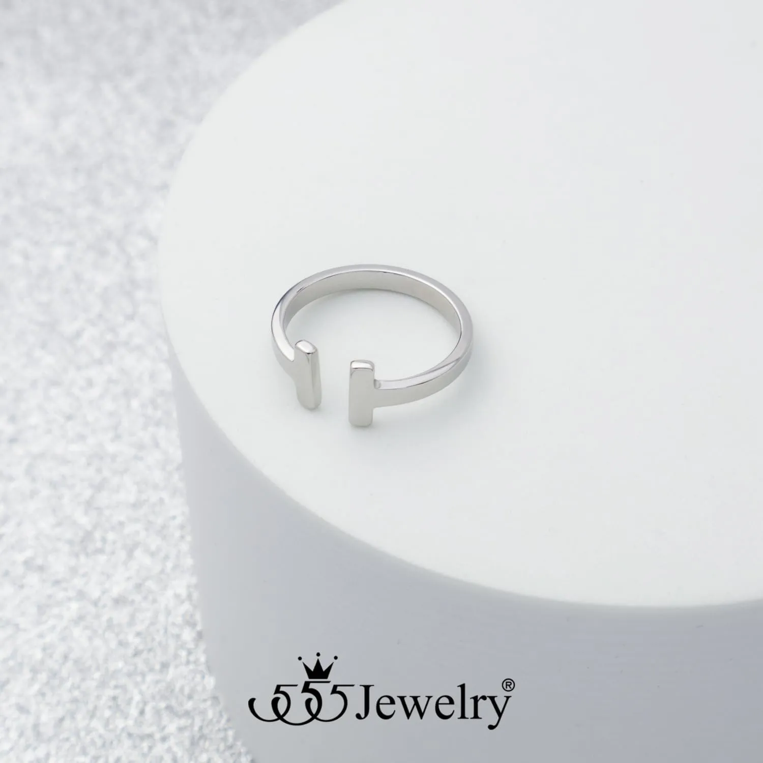 555Jewelry Stainless Steel Rings for Women Double Bar Ring Statement Pinky Promise Ring Jewelry Silver and Gold Rings Wedding Engagement Open Band Ring | US Ring Size 6-8