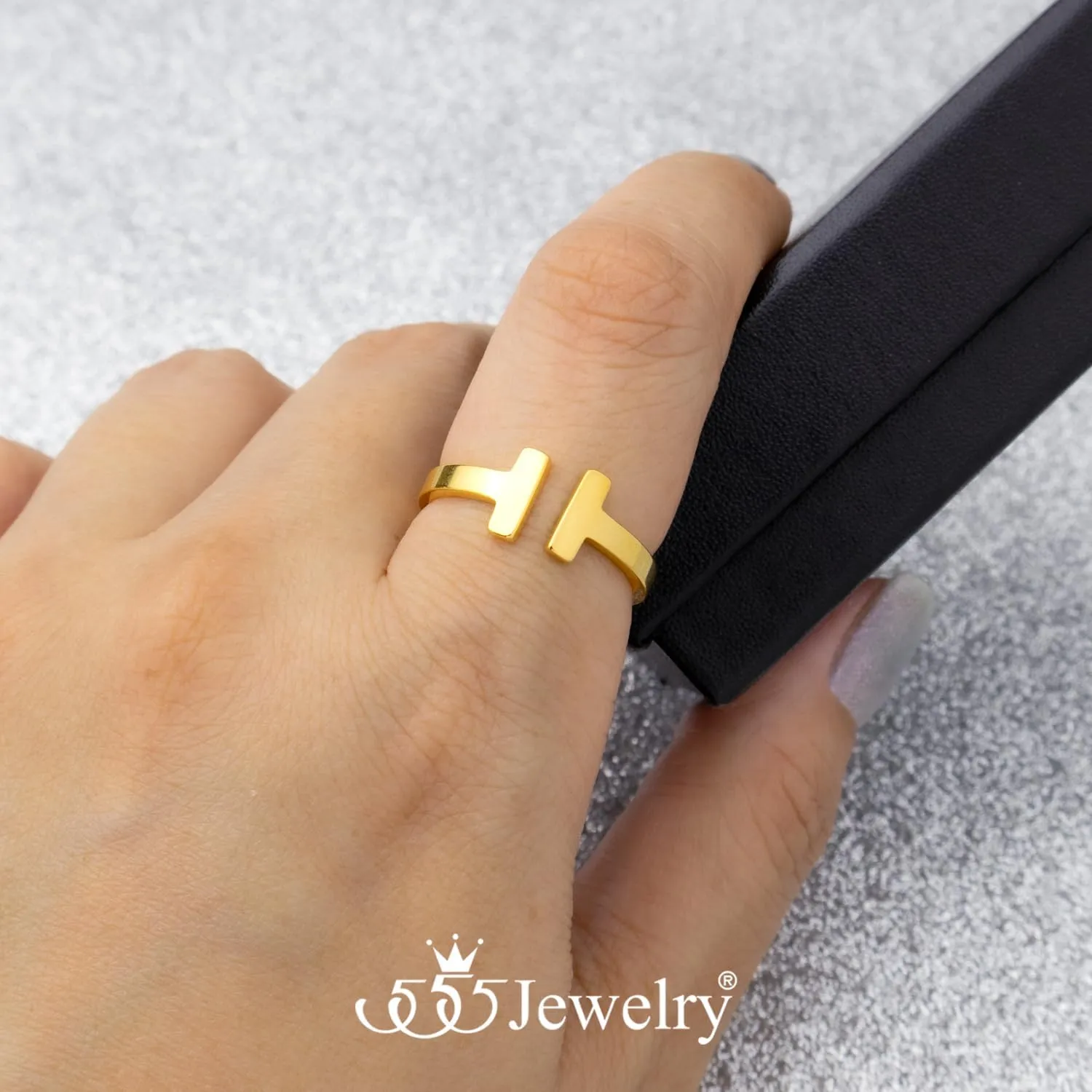 555Jewelry Stainless Steel Rings for Women Double Bar Ring Statement Pinky Promise Ring Jewelry Silver and Gold Rings Wedding Engagement Open Band Ring | US Ring Size 6-8