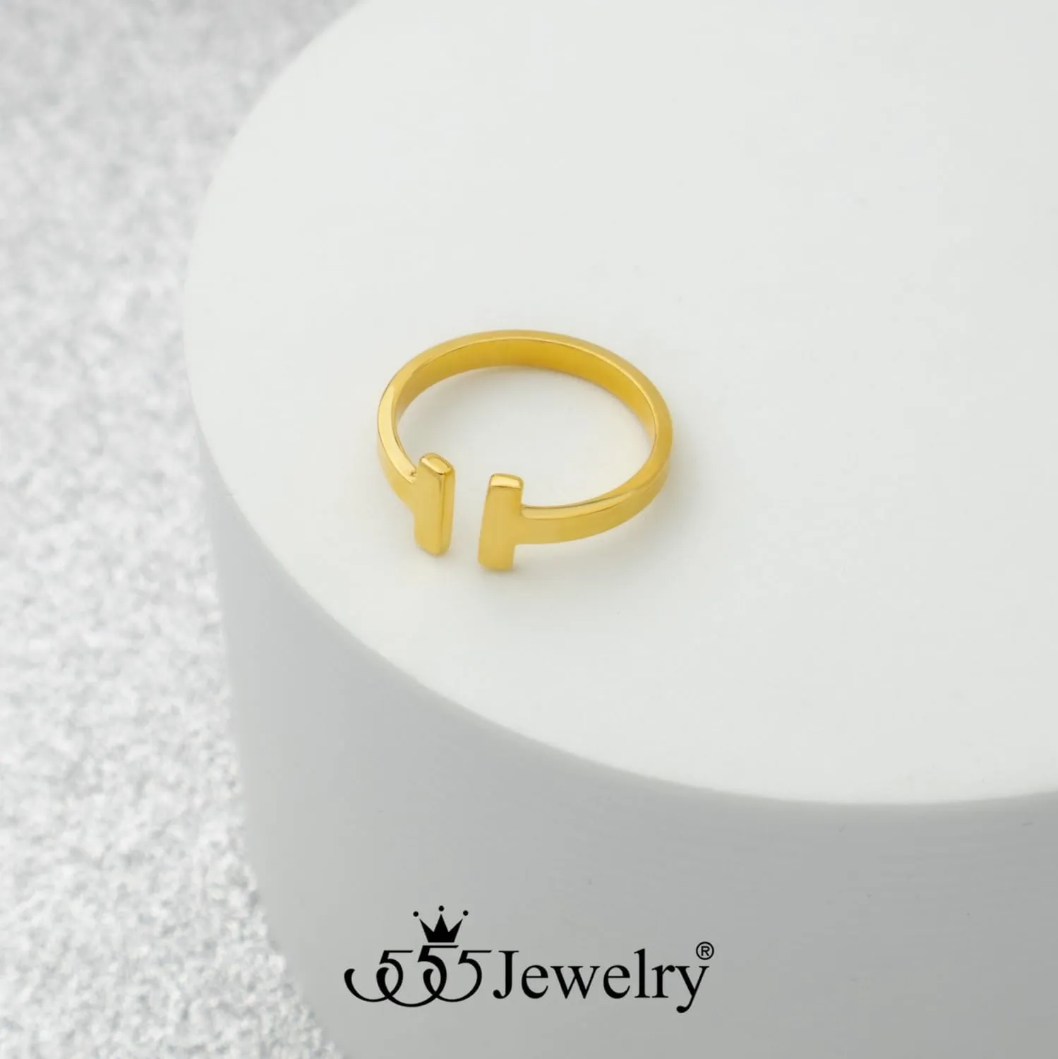 555Jewelry Stainless Steel Rings for Women Double Bar Ring Statement Pinky Promise Ring Jewelry Silver and Gold Rings Wedding Engagement Open Band Ring | US Ring Size 6-8