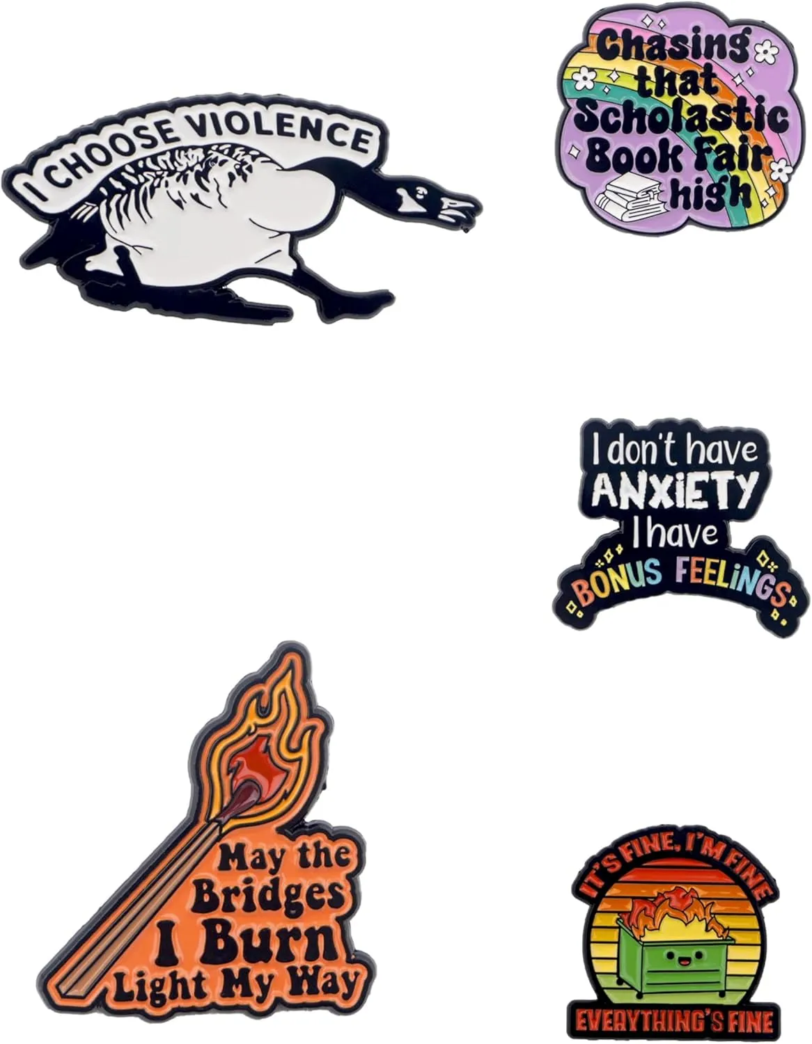 5pcs Enamel Pins for Backpacks Cute Pins for Women Bag Charm Button Pins MAY THE BRIDGES I BURN LIGHT MY WAY