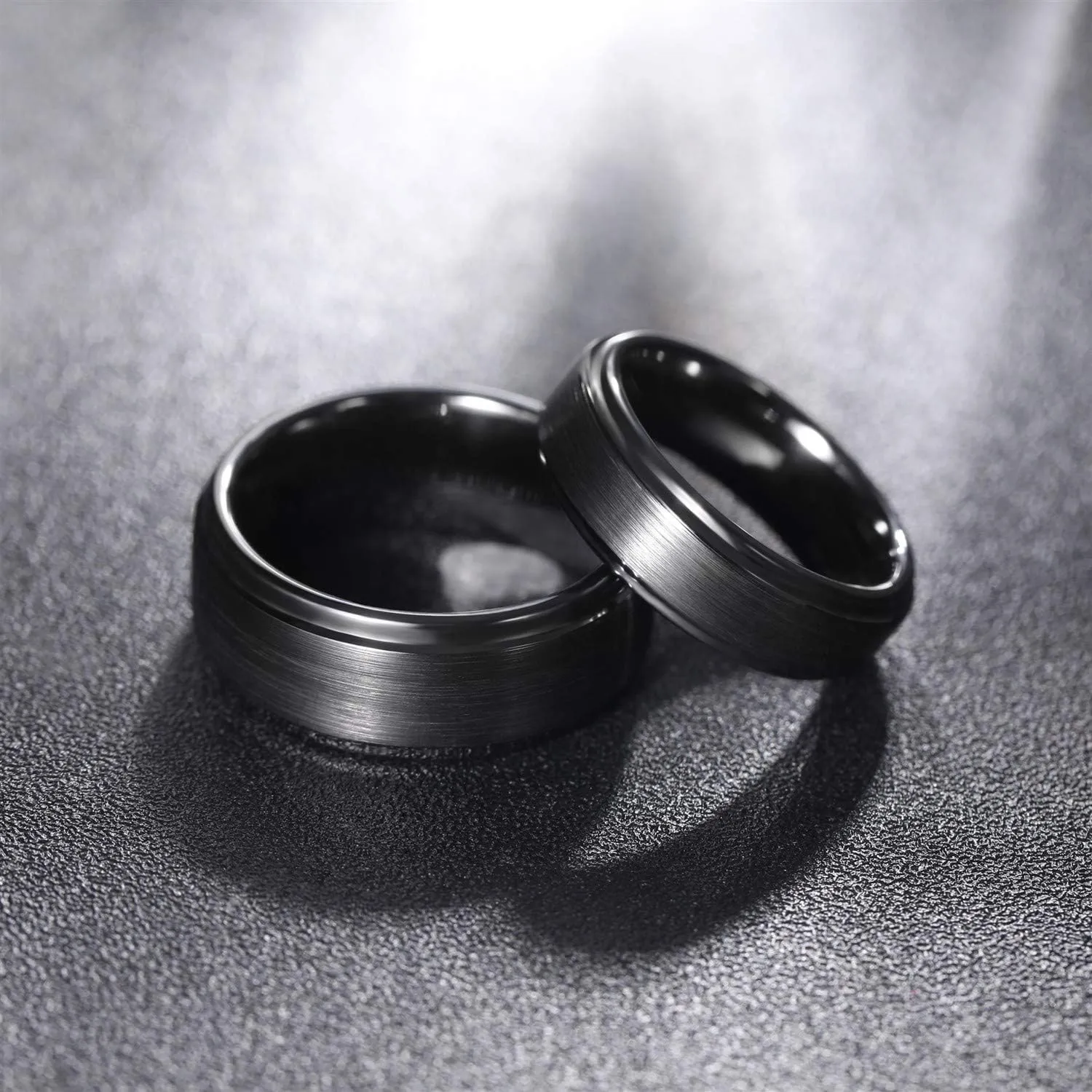 6mm 8mm Black Ceramic Ring with Black Carbon Fiber Inlay Wedding Band for Men Women Size 5-14
