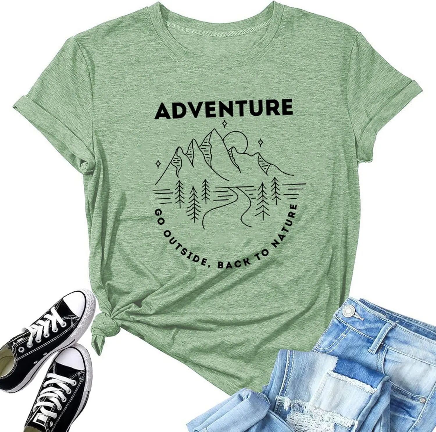Adventure Shirts Sunrise Camping Hiking Activewear Road Trip Nature Cactus Workout Tee Top