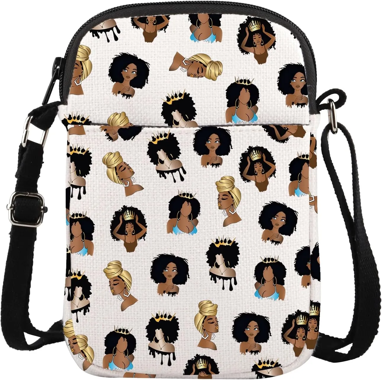 Afro Queen With Crown Apron Black Girl Queen Crossbody Bag With Zipper African American Gifts Black Women Art Canvas Bag
