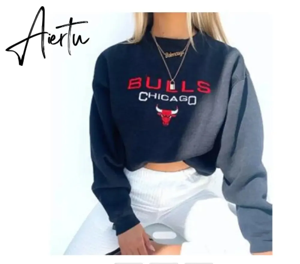 Aiertu Vintage Letter Print Autumn New Thin Crewneck Sweatshirt Women Fashion Tops Loose Long Sleeve Casual Girl Plus Size French Style