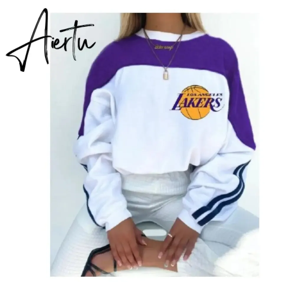 Aiertu Vintage Letter Print Autumn New Thin Crewneck Sweatshirt Women Fashion Tops Loose Long Sleeve Casual Girl Plus Size French Style