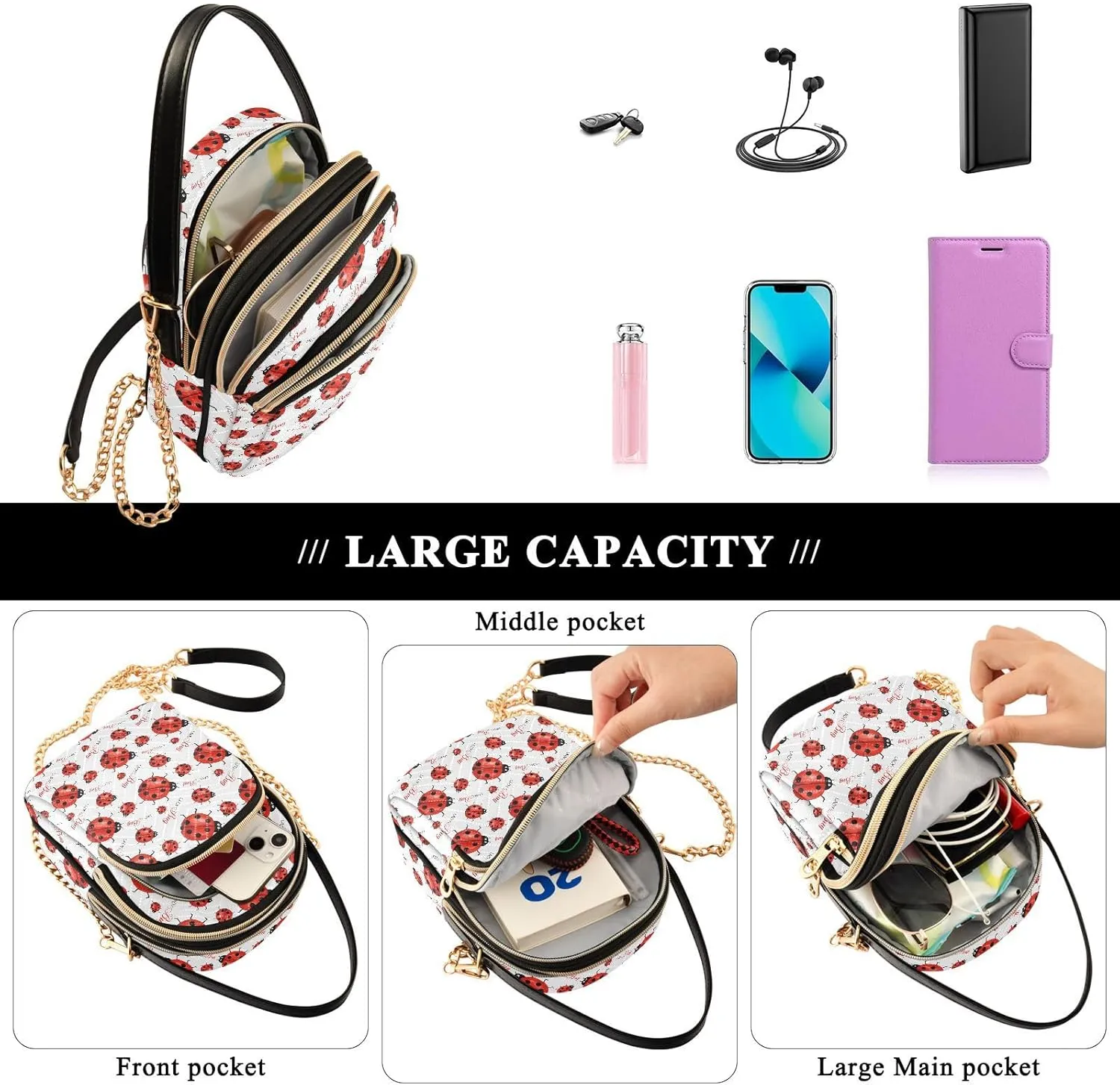 ALAZA Chain Crossbody Bags for Women Quilted Shoulder Crossbody Handbags Travel Cross Body Cell Phone Purses Bags