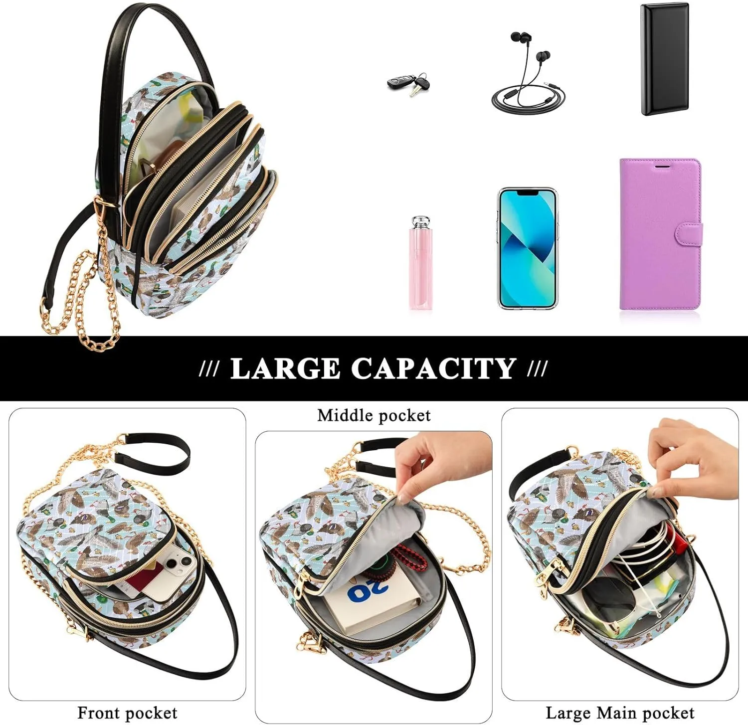 ALAZA Chain Crossbody Bags for Women Quilted Shoulder Crossbody Handbags Travel Cross Body Cell Phone Purses Bags