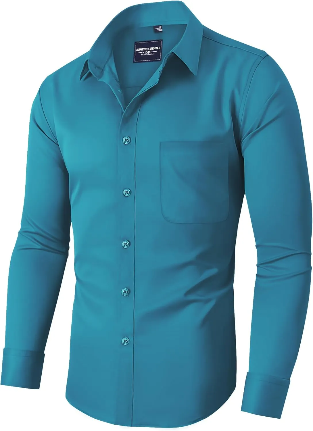 Alimens & Gentle Men's Dress Shirts Long Sleeve Wrinkle-Free Stretch Shirts Solid Formal Button Down Shirt with Pocket
