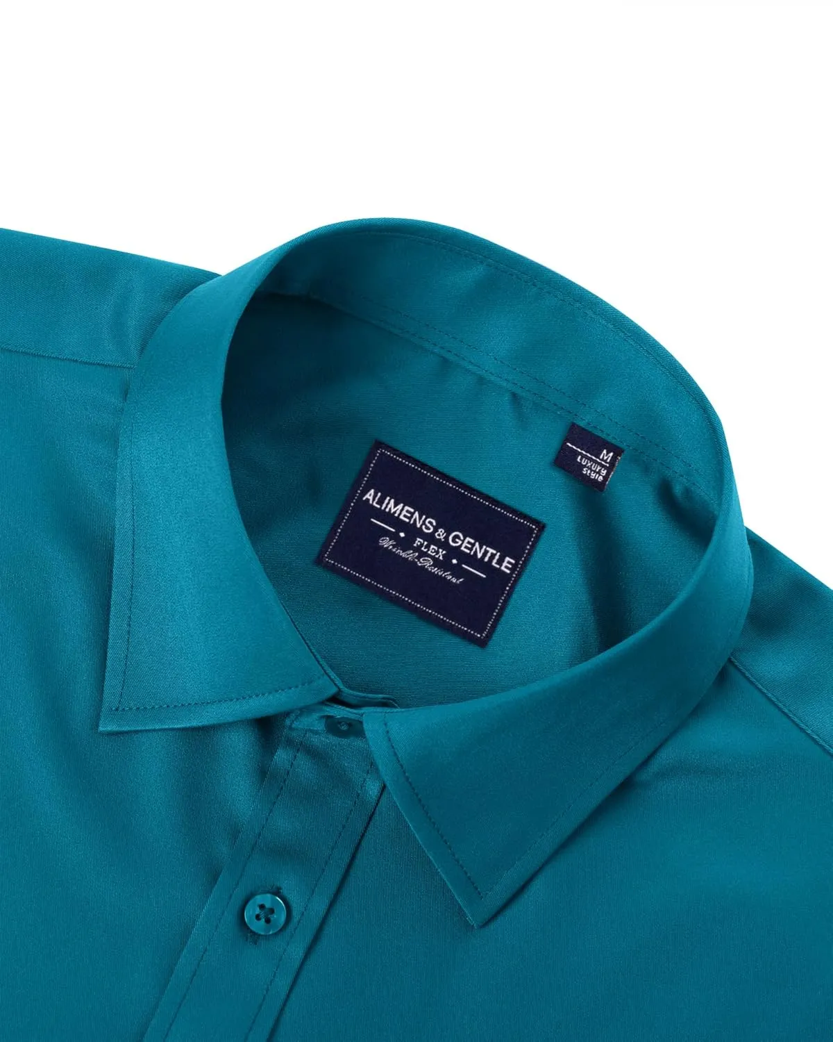 Alimens & Gentle Men's Dress Shirts Long Sleeve Wrinkle-Free Stretch Shirts Solid Formal Button Down Shirt with Pocket