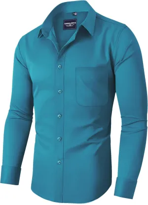 Alimens & Gentle Men's Dress Shirts Long Sleeve Wrinkle-Free Stretch Shirts Solid Formal Button Down Shirt with Pocket