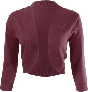 Allsense Women's 3/4 Sleeve V-Neck Cropped Bolero Shrug Cardigan