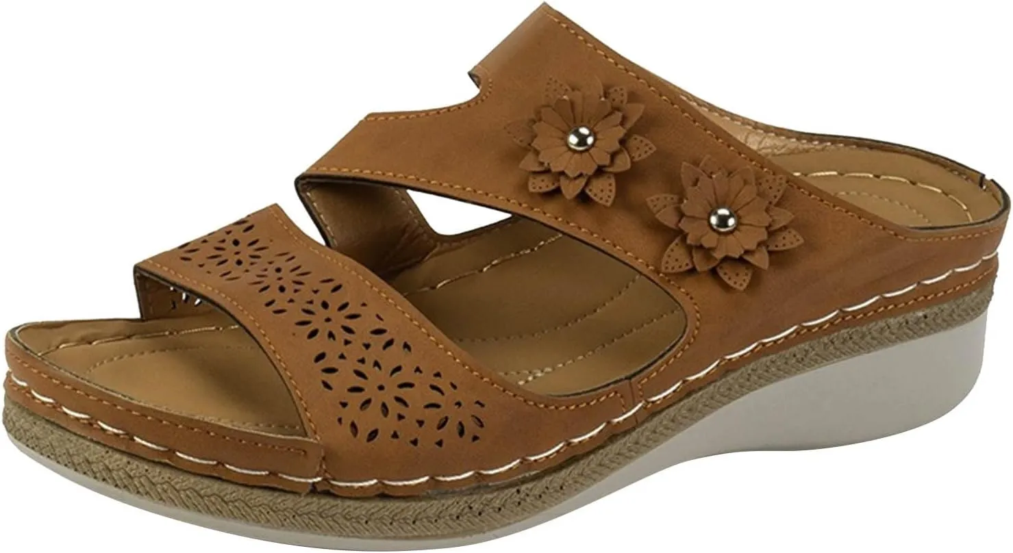 AMDBEL Wedge Sandals For Women Comfortable, Bunion Sandals for Women Orthopedic Sandals for Women Dressy Wide Width Summer Comfortable Walking Sandals with Arch Support Orthotic Slides Shoes