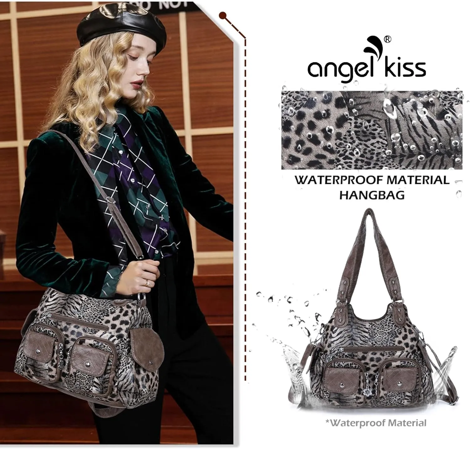 Angel Kiss Handbags for Women Large Hobo Bag Soft PU Leather Shoulder Bag for Women