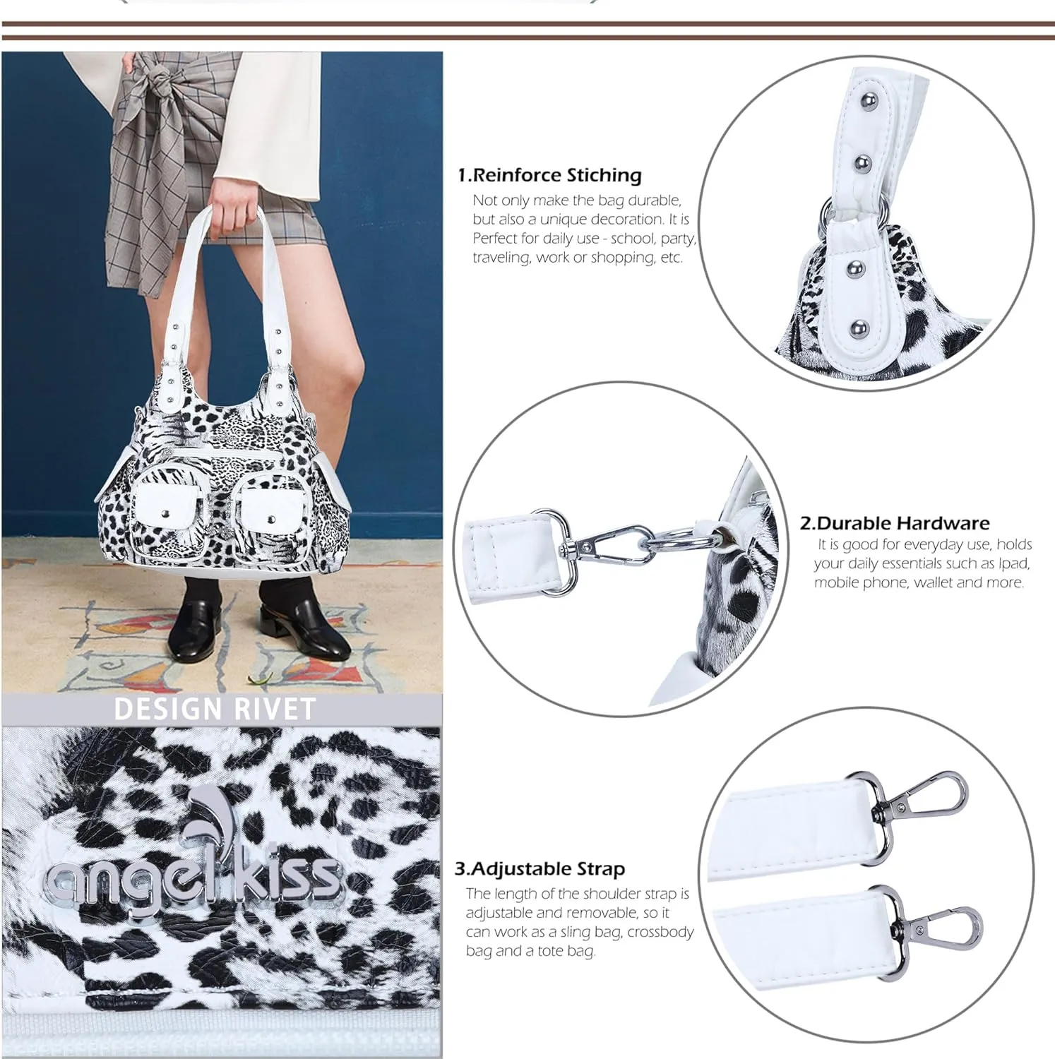 Angel Kiss Handbags for Women Large Hobo Bag Soft PU Leather Shoulder Bag for Women