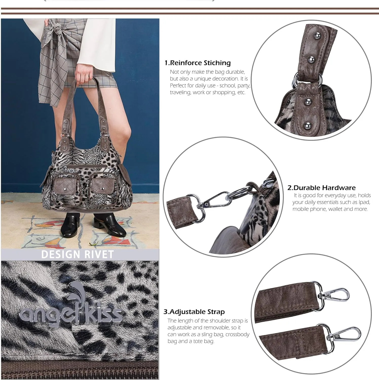Angel Kiss Handbags for Women Large Hobo Bag Soft PU Leather Shoulder Bag for Women