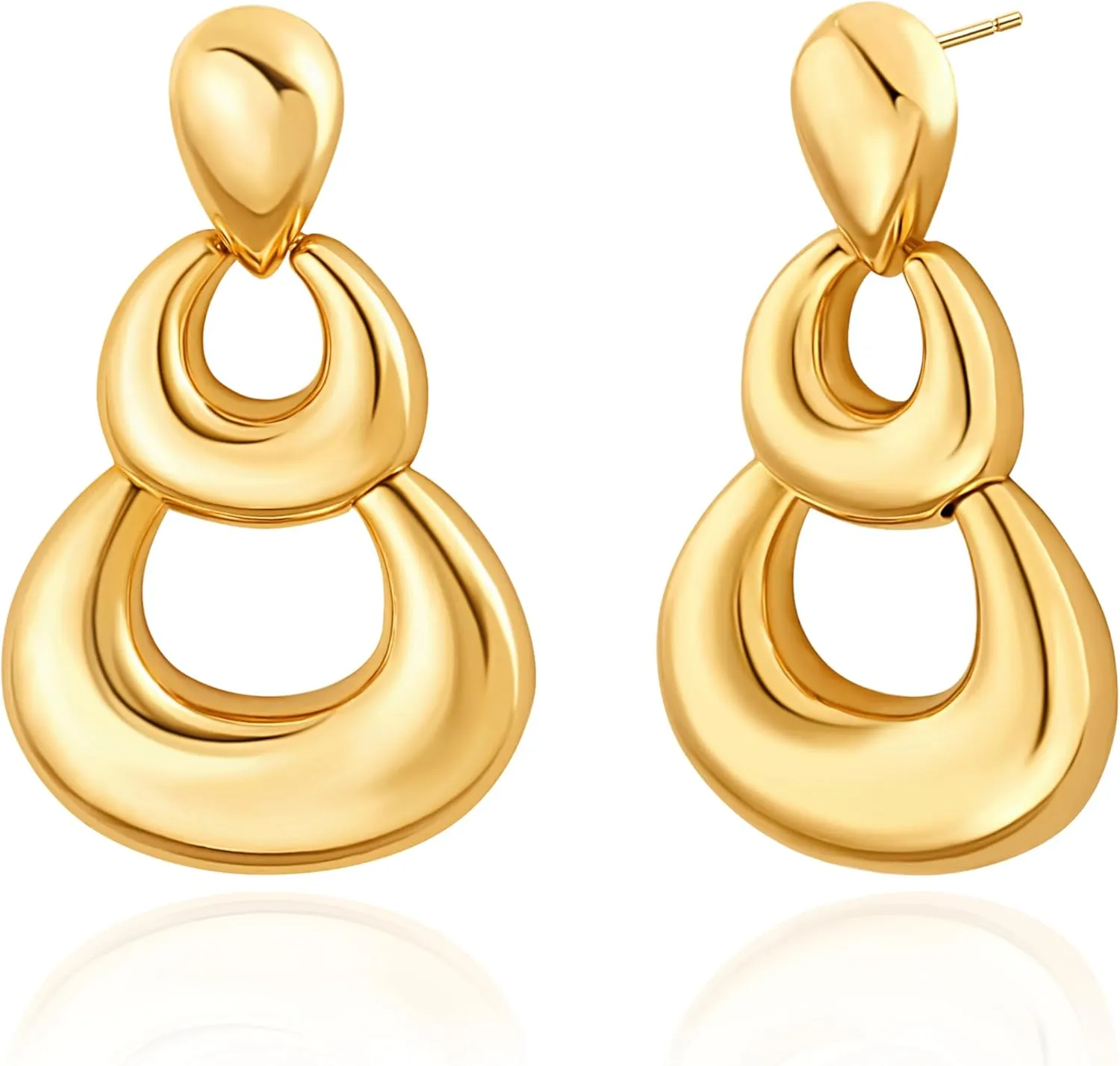 Aobei Pearl 18K Gold Long Statement Chunky Drop Dangle Earrings for Women Dainty Hanging Earrings Minimalist Geometric Stud Ear Jewelry