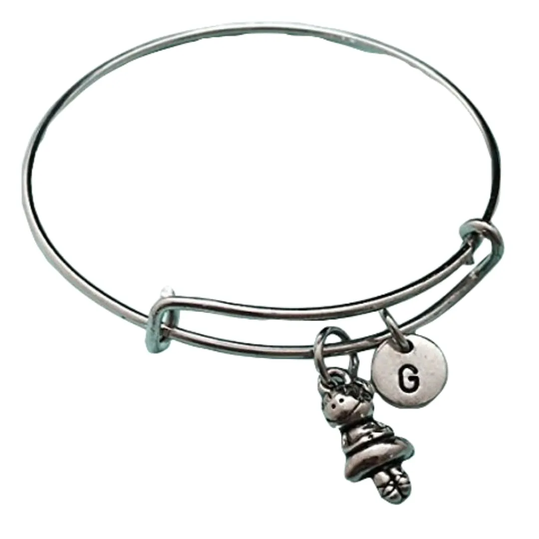 Ballerina bangle, ballerina charm bracelet, expandable bangle, charm bangle, personalized bracelet, initial, monogram