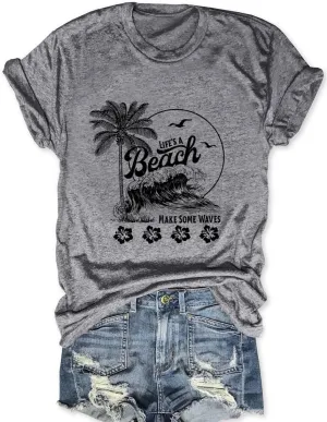 Beach Shirts for Women Summer Graphic Casual Tee Tops Short Sleeve Vacation Vintage Tshirt